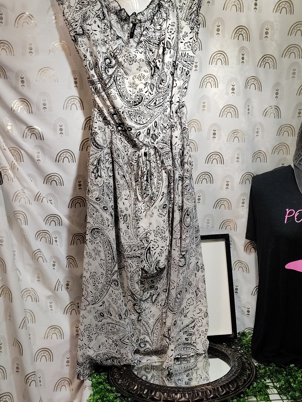 BeBop Black & White Paisley Maxi Dress with Waist Tie